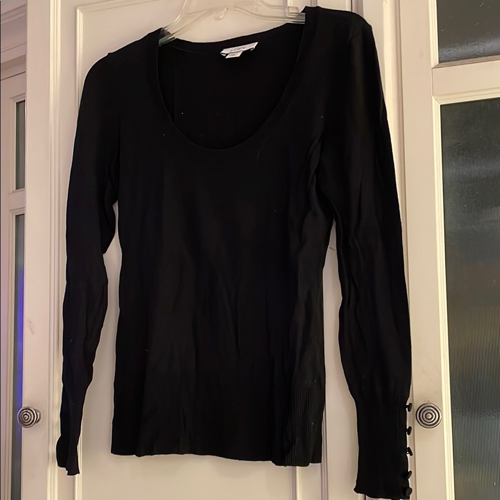 Women’s Loft Black Long Sleeve Sweater Scoop Neck Decorative Buttons